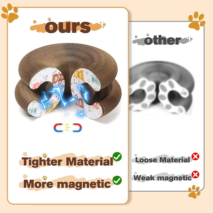 2 PCS Magic Organ Cat Scratcher Board with 6 Balls, Foldable Recyclable Accordion Cats Toy with Ball and Track Adventure, Cat Scratching Pad, Retractable Reversible Furniture Protector(Brown)-PawvioPets