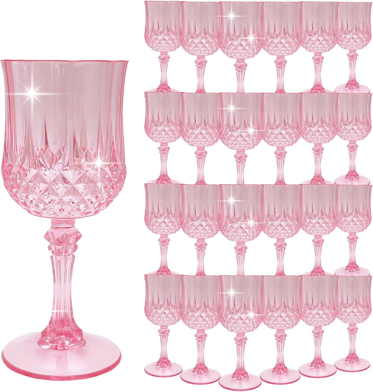 Plastic Wine Glasses，Plastic Goblets Vintage Style Cordial Drinking Glasses for Wedding Reception, Grand Event Party Supplies (24, Pink)