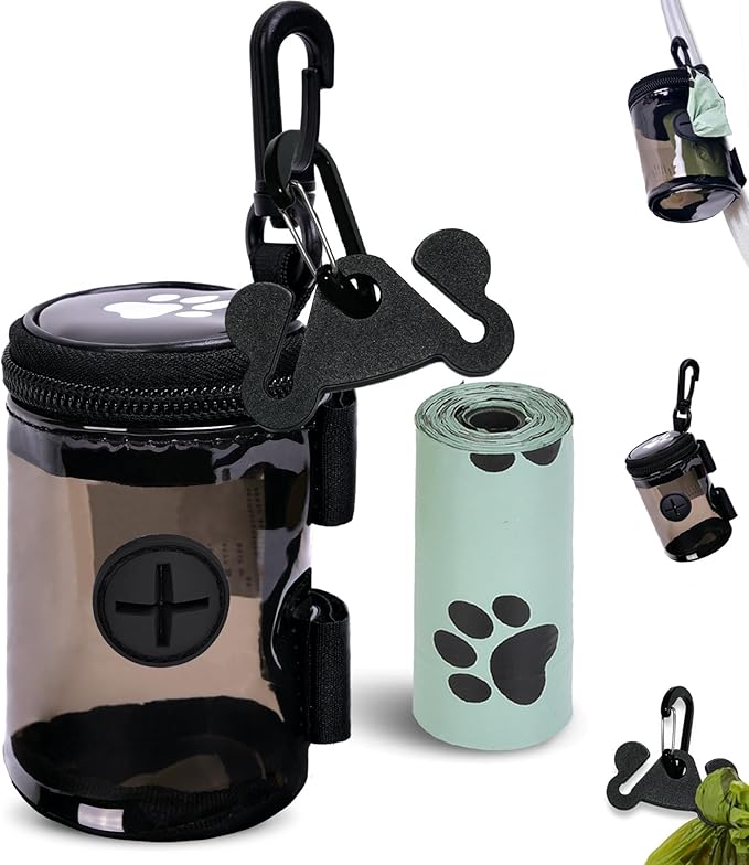 Dog Waste Bag Dispenser Poop Bag Dispenser for Leash Accessory dog Poop Bag Holders Fits Dog Leash Include Hand Free Holder, Clear, No-PUXYB-PawvioPets