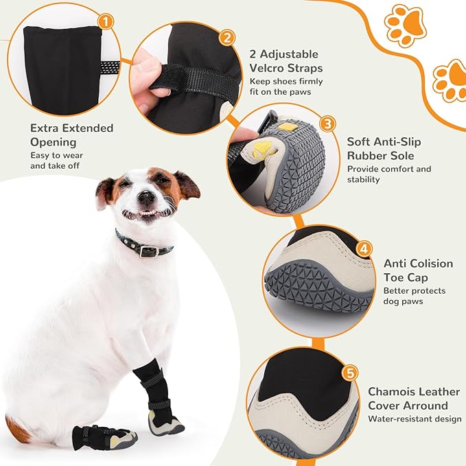 Dog Shoes for Large Small Medium Dogs, Dog Snow Boots Winter, Dog Booties and Paw Protectors to Prevent Licking, Anti-Slip Dog Shoes with Reflective for Hot Pavement,Hardwood Floors, Hiking (Size 5)-PawvioPets