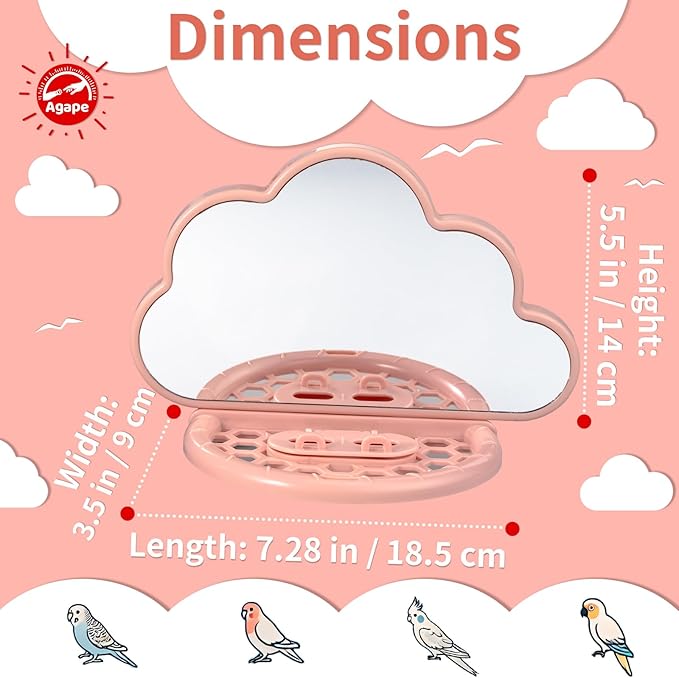 Agape Bird Mirror for Cage， Bird Toys with Perch and Slow Feeder to Expend Energy, Small Parrot Swing, Interactive Toys for Cockatiel, Lovebird, Parakeet, Conure, Finch, and Budgies-PawvioPets
