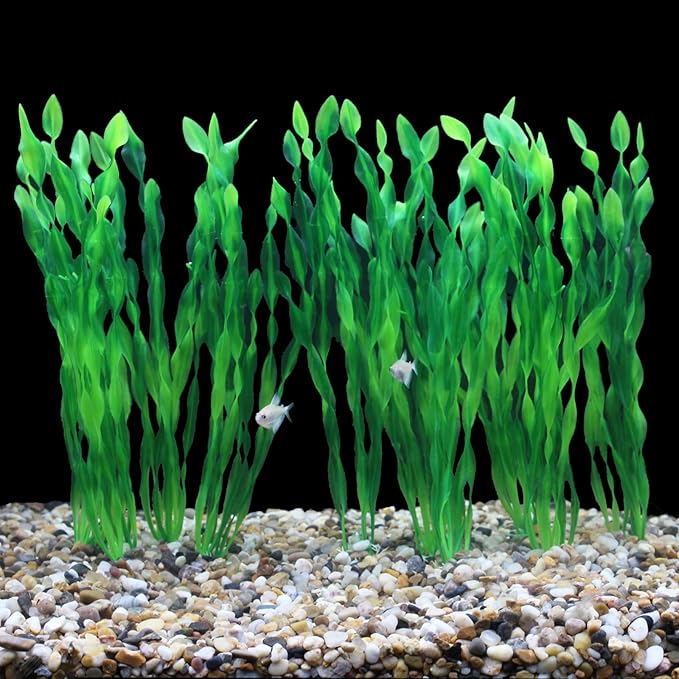 AQUANEAT Fish Tank Artificial Plants, Aquarium Plastic Seaweed Decorations, 11.75Inch Tall Fake Green Accessories, 10 Packs-PawvioPets