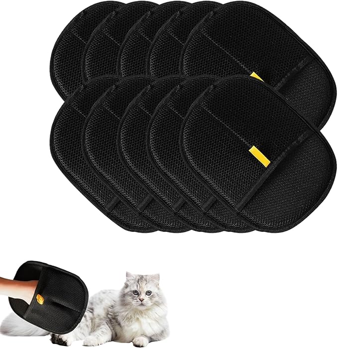 2025 Upgraded Pet Hair Removal Glove |Double-Sided – Reusable Grooming & Bathing Glove for Dogs and Cats |Soft Silcone Touch |Easy Deshedding and Cleaning Mitt (Black, 10 PCS)-PawvioPets