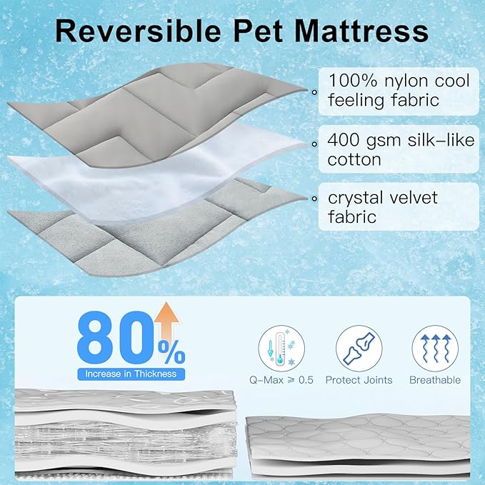BEAUTYZOO Dog Cooling Mat for Large Dogs, 48"x28" Cooling Dog Bed Washable, Foldable Cat Ice Cool Pad for Summer, Reversible Pet Freeze Cushion Blanket for Kennel Cage Sofa Bed Floor Car Seat, Grey L-PawvioPets