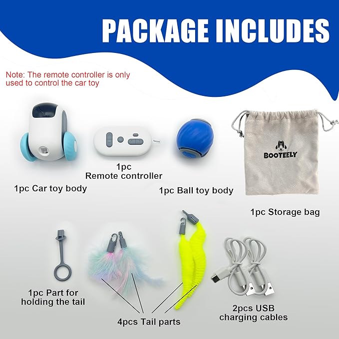 1pc Interactive Automatic Remote Control Cat Mice Car Toy and 1pc Smart Electric Moving Speedy Cat Ball Toy with Feather Tail, Suitable for Dogs, Keep Busy, Stimulating, Rechargeable (Blue)-PawvioPets