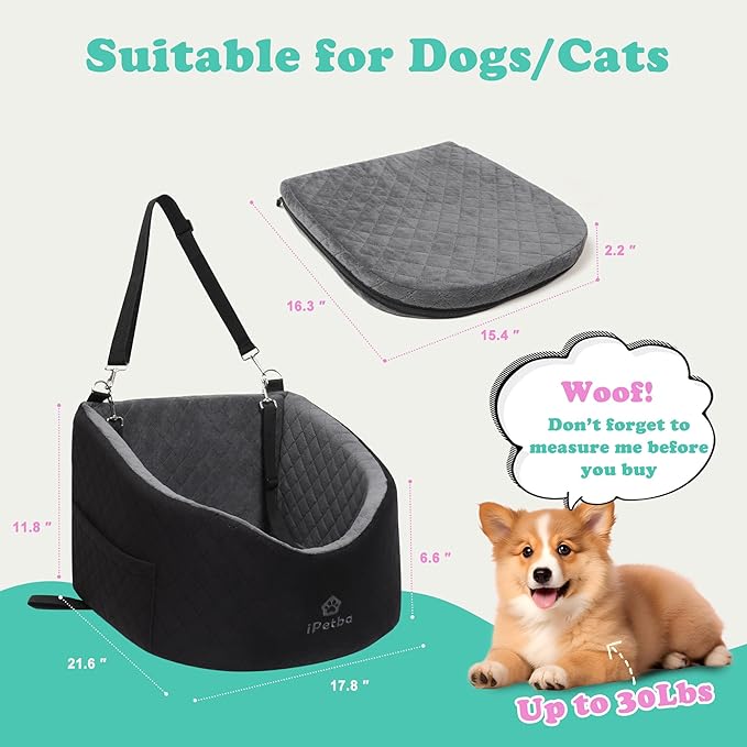 Dog Car Seats for Small Dogs Safety Stable Pet Bed for Car with Seatbelt Up to 30lbs Anti-Collapse for Travel-PawvioPets