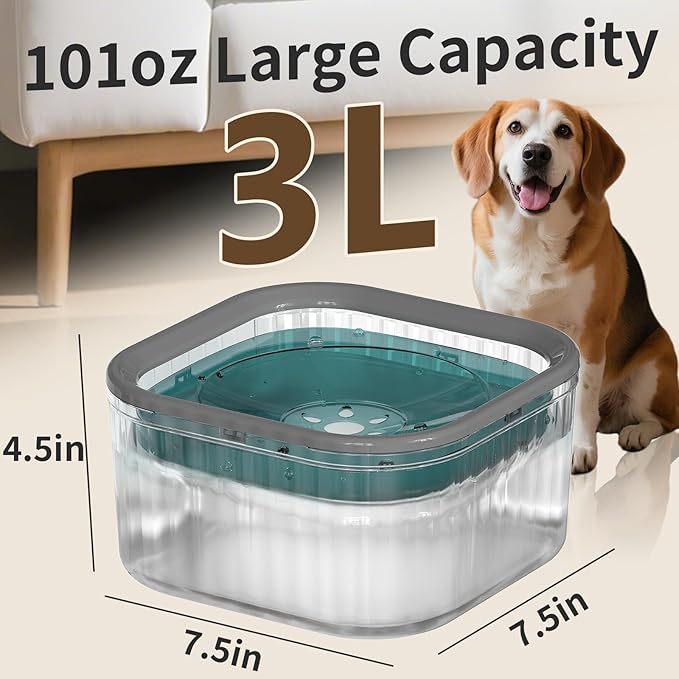 3L Dog Water Bowl No Spill 101oz Large Capacity Spill Proof Slow Drinking Water Feeder No Splash Pet Water Bowl Vehicle Carried Travel Dog Bowl for Sloppy Messy Drinkers Cats(Teal Blue)-PawvioPets