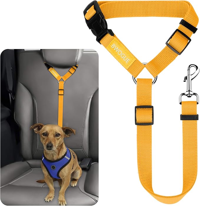 BWOGUE Pet Dog Cat Seat Belts, Car Headrest Restraint Adjustable Safety Leads Vehicle Seatbelt Harness (1 Pack)-PawvioPets