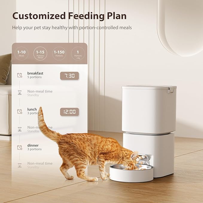 5L/21 Cups Automatic Cat Feeder, Timed Automatic Pet Feeders, Cat Dry Food Dispenser Dual Power, 10 Meals Programmable 1-15 Portion Control Cats Feeder, Pet Food Dispenser for Cats & Puppy(Not WiFi)-PawvioPets