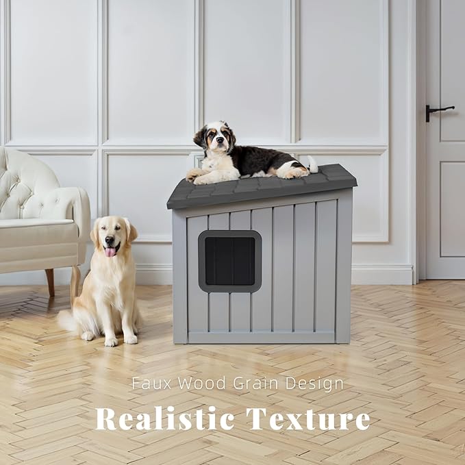 DRATO Dog House Indoor and Outdoor with Weatherproof Roof Removable Floors for Small to Middle Sized Dogs Easy to Assemble (Gray, 24.65 * 21.5 * 22.21)-PawvioPets