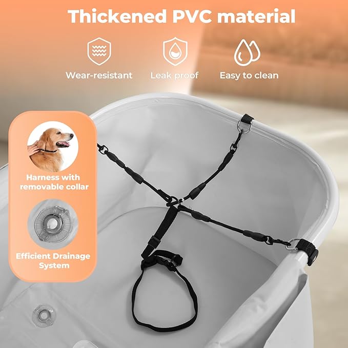 Elevated Dog Bathtub, 5 Height Adjustable Portable Dog Wash Station for Small to Large Pets, Foldable Bathing Tub with Storage & Anti-Slip Design Gray-PawvioPets