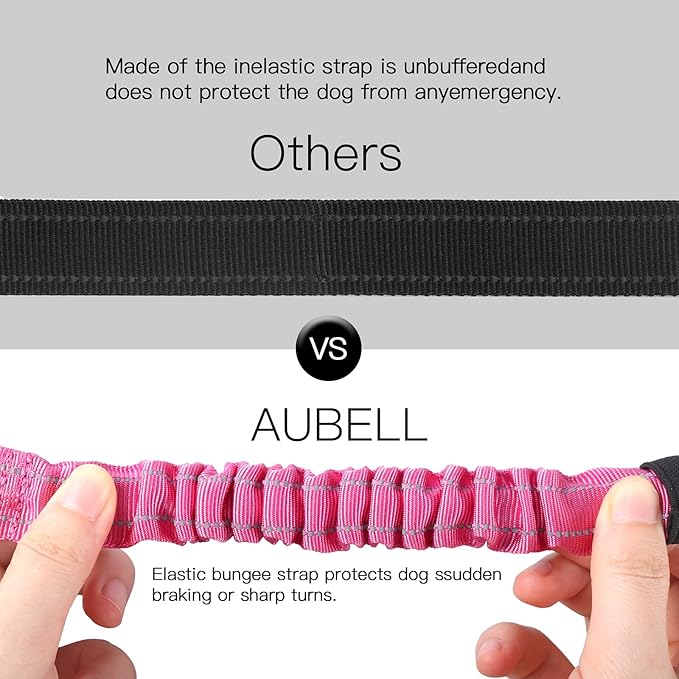 AUBELL Dog Seat Belt for Car,2 Pack Set 3-in-1 Adjustable Reflective Bungee Heavy Duty Dog Car Harness Tether with Clip Hook Latch & Buckle,Swivel Zinc Alloy Carabiner,Black+Hotpink-PawvioPets
