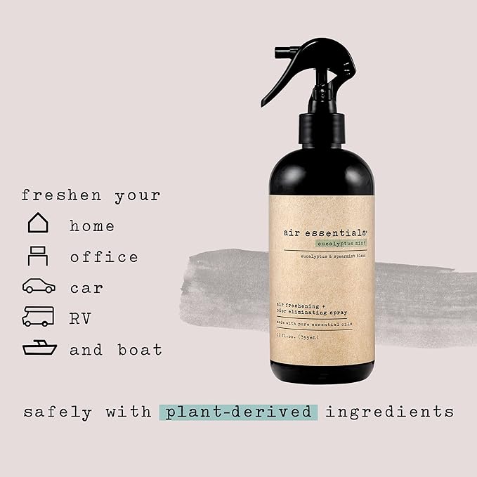 Air Essentials Air Freshener & Odor Eliminator Spray - 12 oz, Pack of 2 - Made with Pure Essential Oils - Eucalyptus Mint Scent-PawvioPets