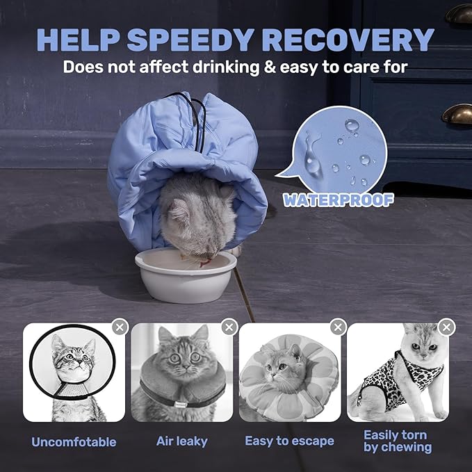 Adjustable Cat Recovery Cone Collar, Lightweight Soft Cat E-Collar Alternative After Spay, Waterproof Comfy Collars to Stop Licking Wound After Surgery, Protective Cone for Kittens/Puppies-PawvioPets