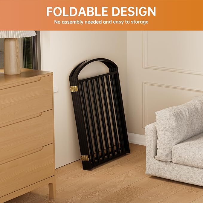 4 Panles Full Matel Freestanding Dog Gates with Door, 96"Extra Wide 32"Tall Free Standing Dog Pet Gate for Indoor & Outdoor. Foldable Pet Fences for Doorways, House, Stairs, Porch, Deck, Yard-PawvioPets