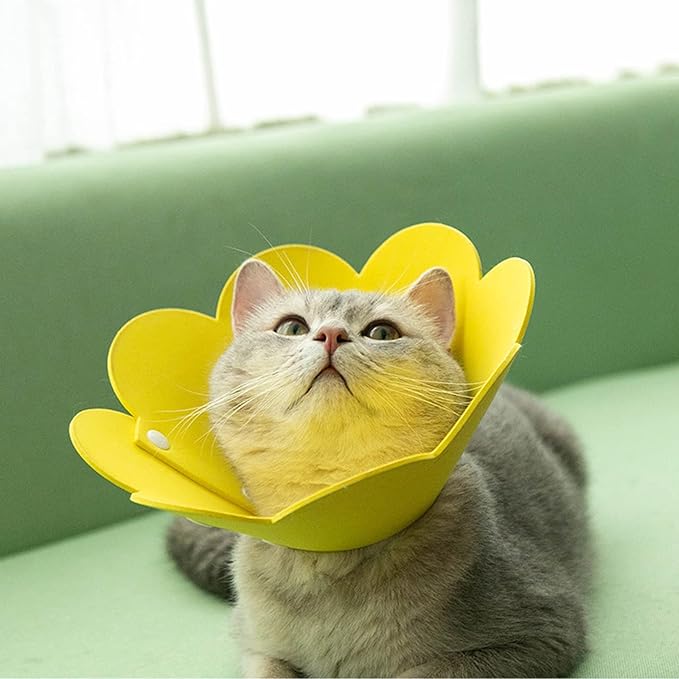 3-Piece Cat Recovery Collar Set - Sunflower Neck Cat Cone Anti-Licking Collars to Prevent Biting & Scratching (Pink, Orange, Yellow, S)-PawvioPets