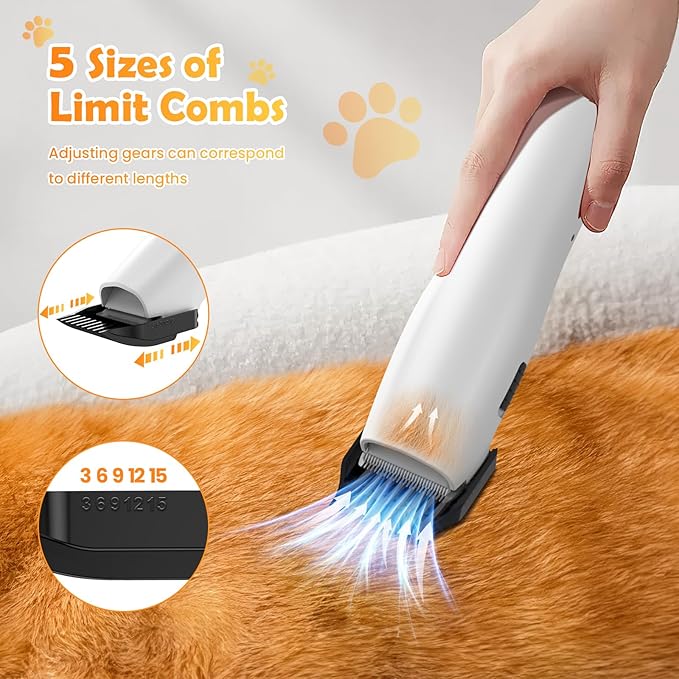 Dog Grooming Vacuum & Dryer & Clippers for Shedding Grooming, 3L Canister for Large Dog, 3 in 1 Grooming Kit for Dogs at Home, Adjustable Temperature and Airflow Pet Grooming Kits.-PawvioPets
