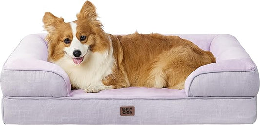 EHEYCIGA Orthopedic Dog Beds for Large Dogs, Waterproof Memory Foam Large Pet Bed with Sides, Non-Slip Bottom and Egg-Crate Foam Dog Couch Bed with Washable Removable Cover, Lilac-PawvioPets