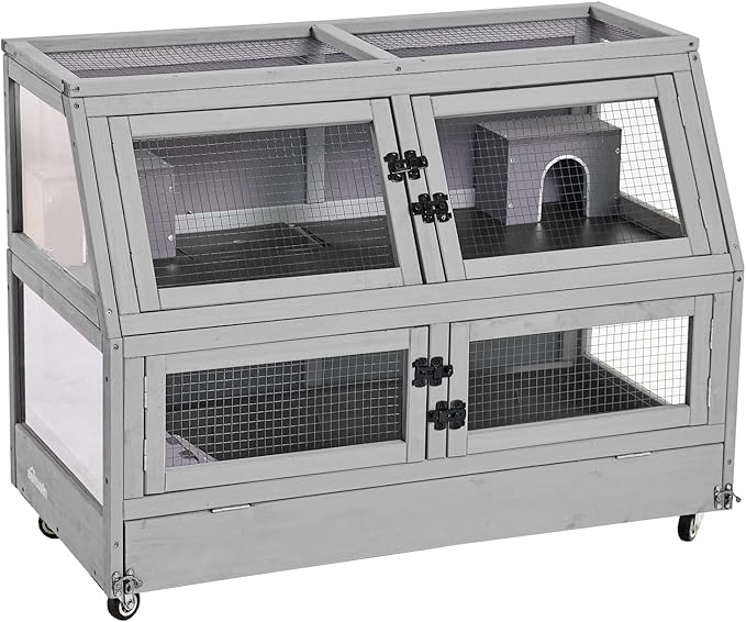 Aivituvin Guinea Pig Cage Chew Proof Hamster Cage Metal Frame Rat House Small Animal Habitat Critter Nation Cage 2 Levels Double Use Movable-PawvioPets