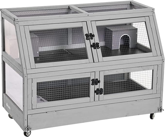 Aivituvin Guinea Pig Cage Chew Proof Hamster Cage Metal Frame Rat House Small Animal Habitat Critter Nation Cage 2 Levels Double Use Movable-PawvioPets