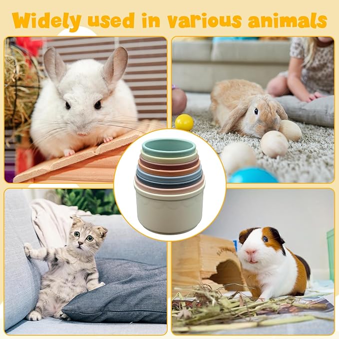 8 Pcs Stacking Cups for Small Animal Toys,Nesting Rabbit Toys of Different Sizes,Safe Plastic Colorful Nesting Toys for Bunny Guinea Pig Hiding Food and Playing-PawvioPets