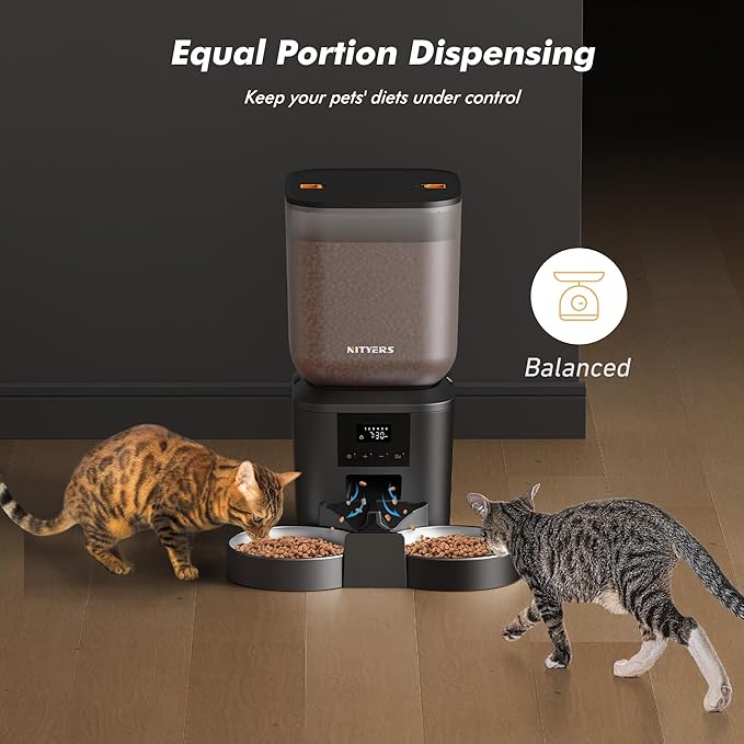 Automatic Cat Feeder for 2 Cats - 8L/34 Cups Large Capacity Auto Cat Food Dispenser with LCD Screen, 2 Food Trays, Timed Feeder, Up to 50 Portions 6 Meals Per Day, Keep Fresh-PawvioPets