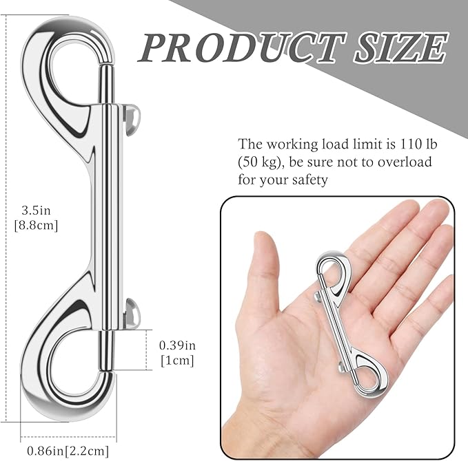 ERKOON 3.5 inch Double Ended snap Hooks,110lbs Metal Clips Load Capacity Zinc Alloy Double Sided Clips Heavy Duty Trigger Snap for Dogs Leashes/Water Bucket/Horse Feed/Hammocks Bolt snap-PawvioPets