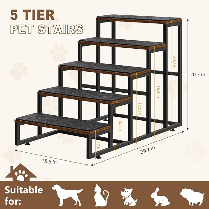 Dog Stairs Ramps Dog Stairs for High Bed Couch 5 Tier Pet Stairs for Small Medium Large Dogs and Cats Pet Step with Non-Slip Stair Tread for Puppy, The Old, and Injured Dogs-PawvioPets
