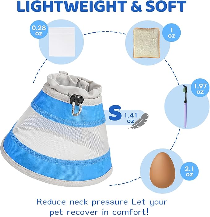 Breathable Air Mesh Cat Cone Collar Soft to Stop Licking, Adjustable, Foldable Lightweight Kitten Cones After Surgery Recovery for Cats & Kittens (Light Blue, S)-PawvioPets