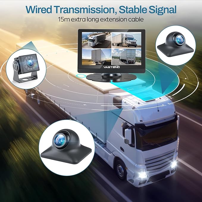 1080P Backup Camera for Truck, 7" IPS Touchscreen Monitor Front and Rear View Dual Cameras, IP69 Waterproof, IR Night Vision for Truck, Trailer, Camper, Included 32GB Card-PawvioPets