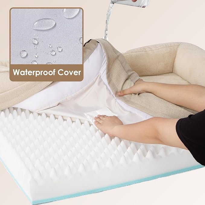 EHEYCIGA Memory Foam XL Dog Bed for XLarge Sized, Extra Large Orthopedic Dog Sofa with Sides and Waterproof Liner, Washable Bolster Pet Bed Couch with Removable Cover, 42x30x7.5 Inch, Beige-PawvioPets