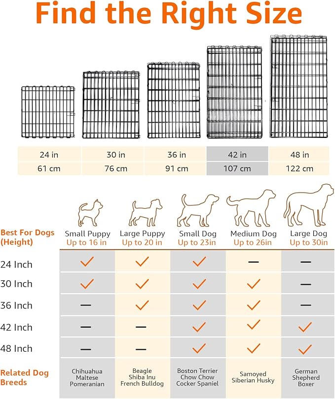 Amazon Basics Foldable Octagonal Metal Exercise Dog Playpen - Indoor/Outdoor, No Door, Large (8 Panels, 24 x 42), Easy to assemble, store, and customize, 42" - Large, Black-PawvioPets