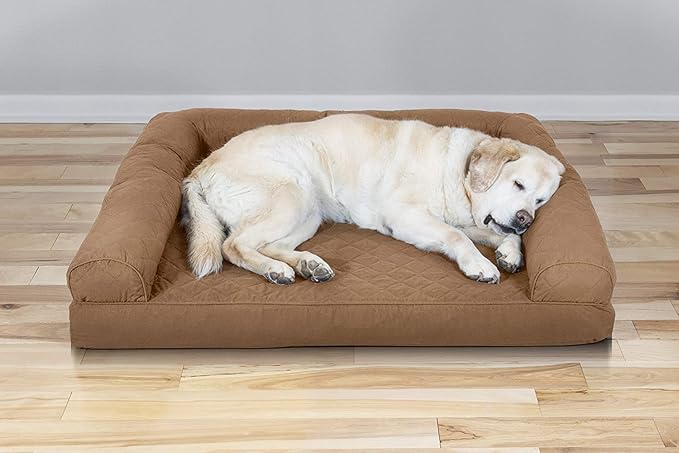 Furhaven Cooling Gel Dog Bed for Large Dogs w/ Removable Bolsters & Washable Cover, For Dogs Up to 95 lbs - Quilted Sofa - Toasted Brown, Jumbo/XL-PawvioPets