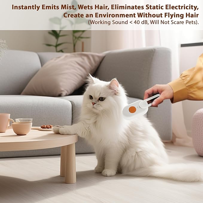 4 in 1 Cat Steam Brush, Rechargeable Steam Brush for Cats and Dogs, Anti-Static Cat Spray Brushes, Massage, Cleaning, Shedding & Combing All In One! White-PawvioPets