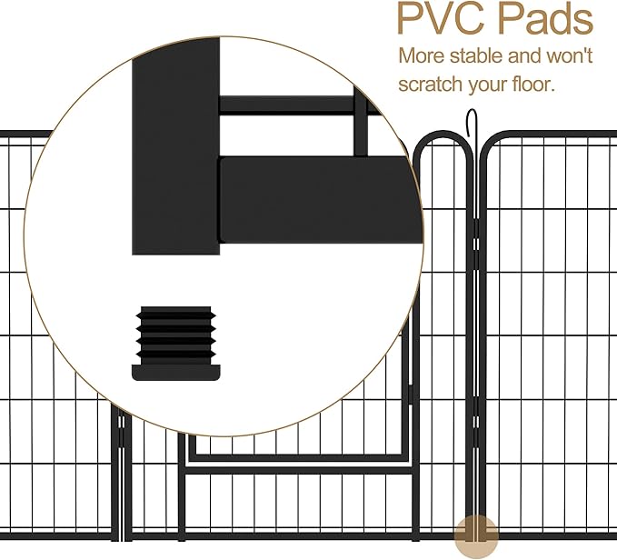 Dog Playpen, Outdoor Dog Fence, 8 Panels, 32" H Dog Pen for Medium/Small Dogs, Heavy Duty Metal Pet Fence with Gate, Portable Dog Fence for RV Camping and Yard (Black)-PawvioPets