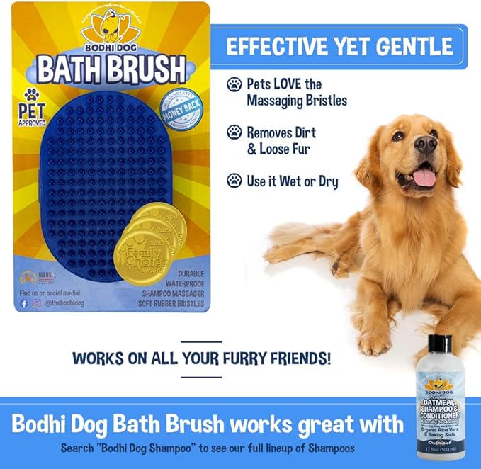Bodhi Dog Shampoo Brush & Oatmeal Shampoo and Conditioner Bundle - Grooming Essentials for Pets, Short Hair Scrubber, Soothes and Moisturizes Dry, Itchy Skin - Hydrates & Nourishes-PawvioPets