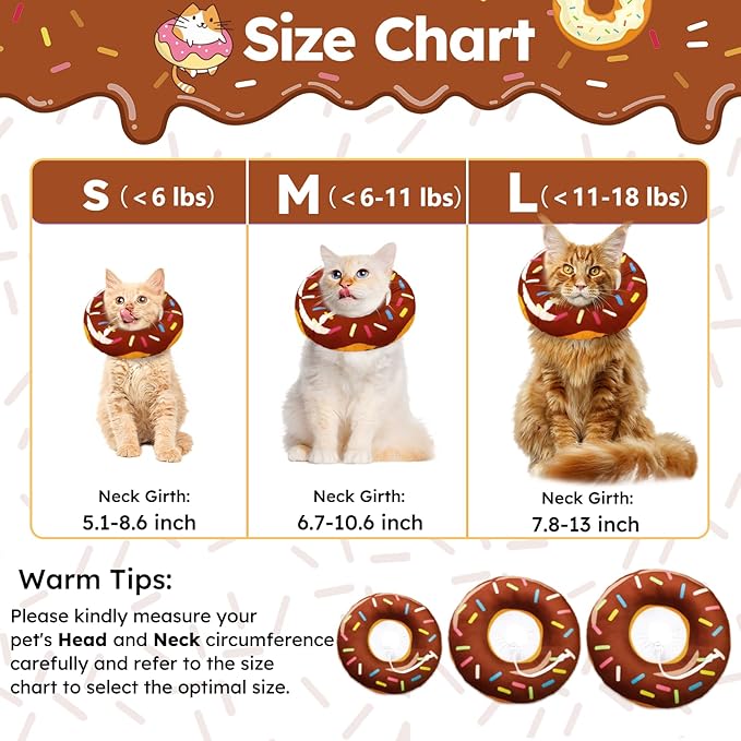 Cat Cone Collar Soft, Cat Recovery Collar for Wound Healing Cute Donut Adjustable Kittens Cones to Stop Licking Comfortable Lightweight Neck Elizabethan Collars for Cats Kittens After Surgery-PawvioPets