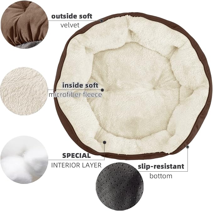 Asvin Medium Dog Bed for Medium Dogs, Cat Beds for Indoor Cats, Pet Bed for Puppy and Kitty, Extra Soft & Machine Washable with Anti-Slip & Water-Resistant Oxford Bottom, Brown, 25 inches-PawvioPets