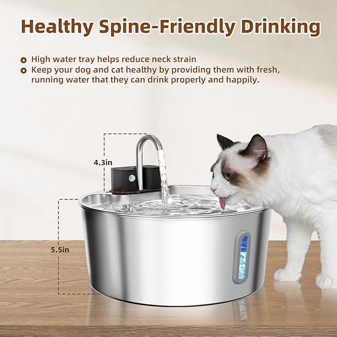 Dog Water Fountain Stainless Steel: 7L/236oz Cordless Large Dog Water Bowl Dispenser Automatic Cat Pet Water Fountain Indoor with Deeper Drinking Area, Multi-Pet Water Fountain with Ultra-Quiet Pump-PawvioPets