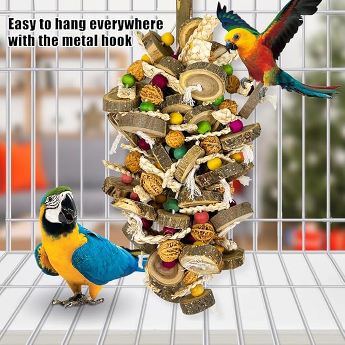 Extra Large Bird Parrot Toys- 21.7 inch Multicolored Natural Wooden Walnut Parrot Chewing Toy Suggested for Macaws cokatoos, African Grey and a Variety of Amazon Parrots. (Large Size)-PawvioPets