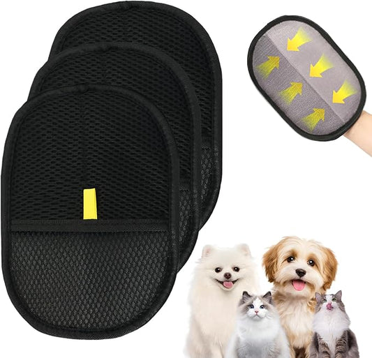 3 Pcs Pet Hair Removal Glove, Electrostatic Pet Hair Removal Gloves, Reusable Cat and Dog Hair Remover, for Couch, Carpet, Furniture, Car, Bedding, Cat Grooming Gloves-PawvioPets
