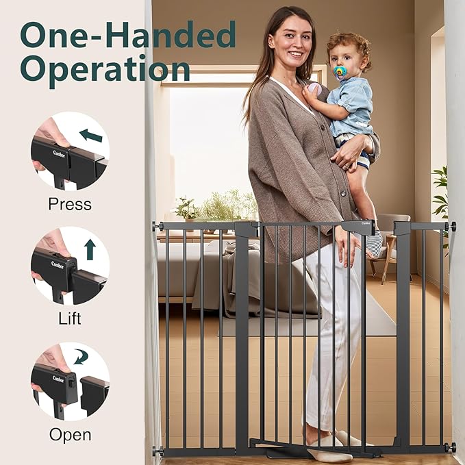 Cumbor 36" Extra Tall Baby Gate for Stairs, 29.7-48" Wide Dog Gates for Doorways, Auto Close Safety Gate for Babies and Pets, Easy Install, Pressure Mounted, Fits Doorways, Stairs, Entryways, Black-PawvioPets