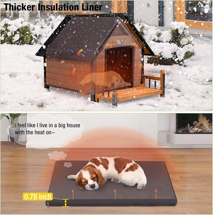 Dog House with Insulated Liner, Waterproof Dog Kennel for Small to Large Sized Dogs, Outdoor Doghouse 100% Insulated Puppy Shelter with Elevated Floor for Winter(Brown)-PawvioPets