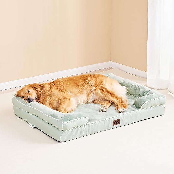 EHEYCIGA Orthopedic Dog Bed for Medium Dogs, Waterproof Memory Foam, Sage Green, 30"L x 20"W x 6.5"Th-PawvioPets