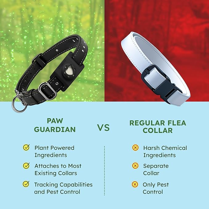 BugMD Paw Guardian Flea & Tick Pendant (2-Pack) with AirTag Holder – Plant-Based Flea & Tick Prevention for Dogs – Pet Collar Tag & GPS Tracker Holder for Dogs – Black-PawvioPets