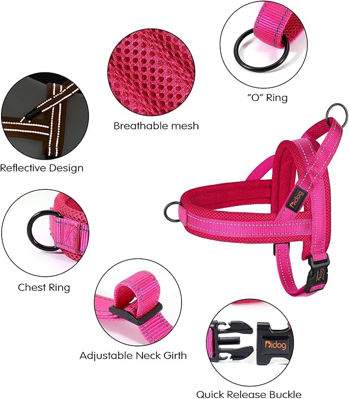 Didog No Pull Dog Harness with Soft Mesh Padded,Reflective & Quick Fit Light Weight Dog Strap Vest Harness,Easy for Walking Training (L:Chest 26-32", Mesh-Hot Pink)-PawvioPets