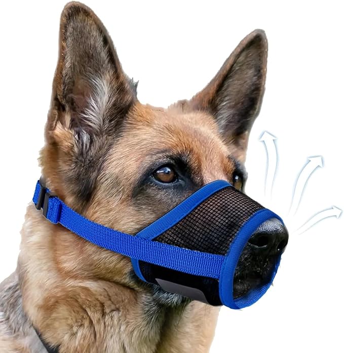 Dog Muzzle, Soft Air Mesh Muzzle for Small Medium Large Dogs Anti Biting Barking Chewing, Breathable Drinkable Adjustable Loop Pets Muzzle for German Shepherd Husky Labrador Retriever (Blue,S)-PawvioPets