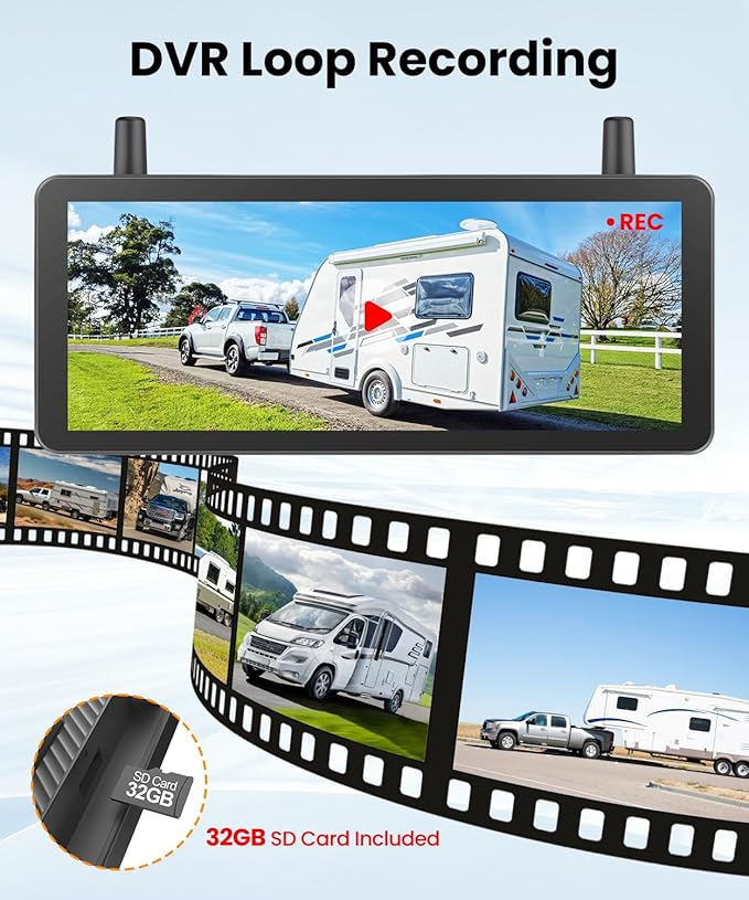 AUTO VOX Wireless Backup Camera Solar Magnetic: with 7.2" DVR 1080P 2 Split Recording Monitor, Dual Antenna Stable Signal,IP69K & 1-Min Install,HD IR Night Vision for Truck, Trailer, RV, Camper-PawvioPets