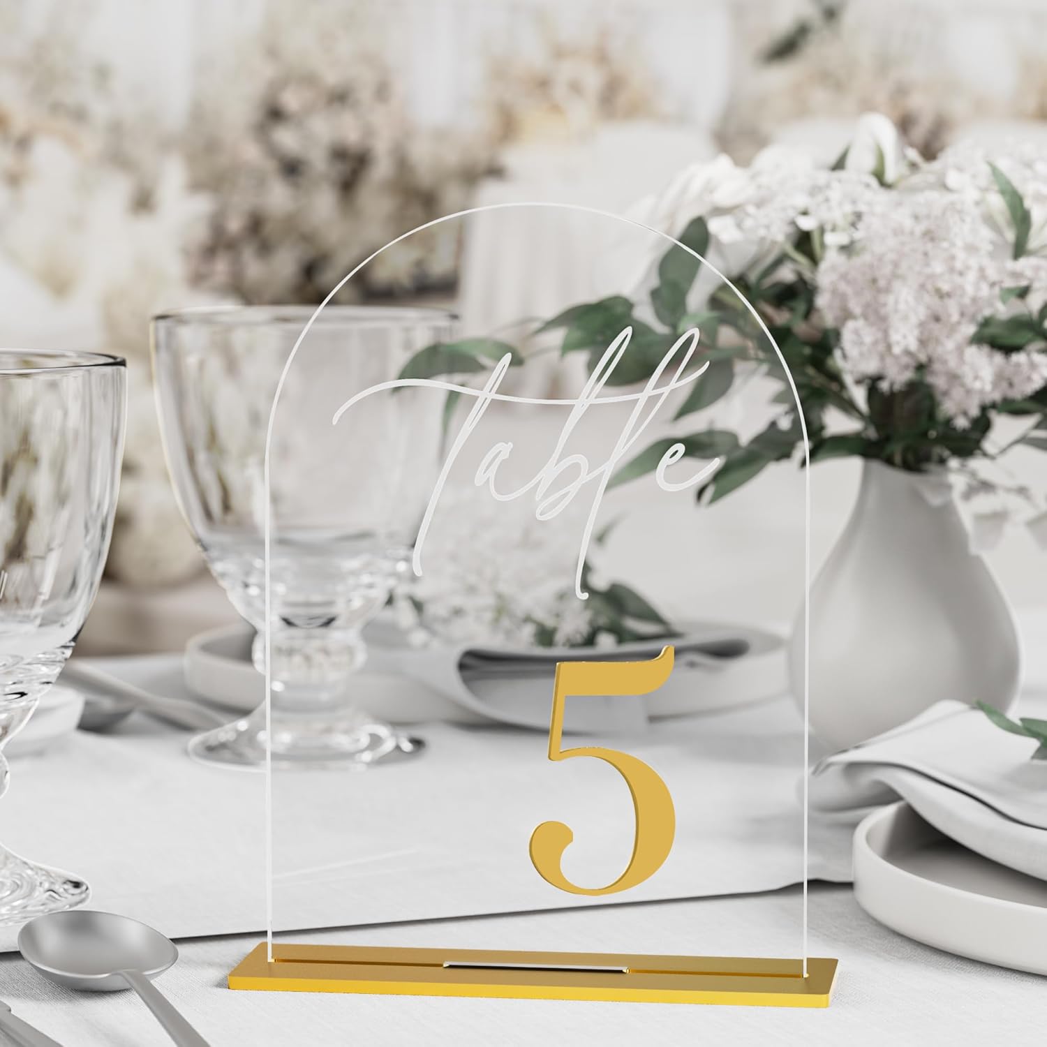 Arch Wedding Table Numbers 1-20 w/Stand, Gold 3D Table Numbers for Reception - 5.5" X 7" Elegant Acrylic Arch Sign with Holder, Perfect for Wedding, Anniversary, Banquet, and Event Decor