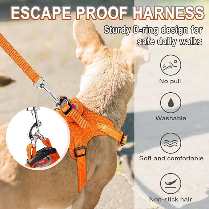 Dog Harness Step in Dog Vest Harness, Reflective Adjustable Puppy No Pull Harness Breathable Soft for Small and Medium Dogs Cats, Orange, XXS-PawvioPets